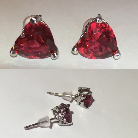 3-$15 2ct Rose Red Heart Cut CZ Diamond Stud Earrings - Picture 2 of 3